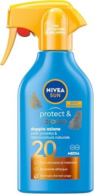 NIVEA SUN Maxi Crema Solare Spray Protect & Bronze FP 20 270 ml, Crema Solare 20 per Un'abbronzatura Dorata, Intensa e Uniforme, Protezione Solare 20 in Pratico flacone in spray