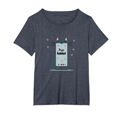 Asistente de ronroneo: Lindo diseño de teléfono Inteligente de Gato para Amantes de Las Camiseta, Mujer Tallas Grandes, Azul Jaspeado, 6XL Grande