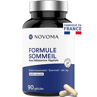 NOVOMA Formule Sommeil avec Mélatonine 1,9 mg, Endormissement & Repos Naturel, Complexe de Plantes avec Melatonine Pure, Mélisse et Passiflore, 90 Gélules Vegan, Made in France