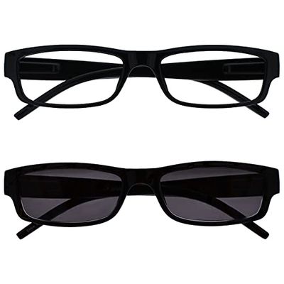 The Reading Glasses Company La Compañía Gafas De Lectura Negro Ligero Lectores Con UV400 Lectores De Sol Valor Paquete Doble Hombres Mujeres RS32-1 +3,50