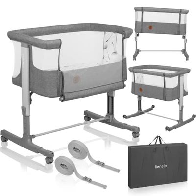 LIONELO Aurora 3-in-1 Babybed tot 9 kg wiegje naast het bed, bijzetbed, Kinderbed, Hoogwaardige matras ech hoogteverstelling en instelling van de helling van de, 4 wielen met rem