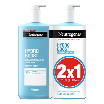 Neutrogena Hydro Boost Lozione Gel Ultralight (confezione da 2 x 750 ml), crema idratante per il corpo rinfrescante con glicerina e acido ialuronico per tutti i tipi di pelle