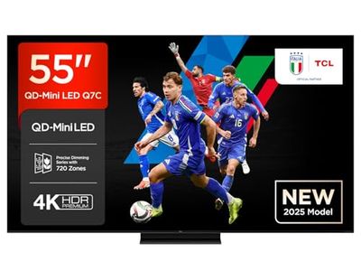 TCL 55Q7C 55 Inch QD Mini LED TV, 4K HDR Premium 2600, Smart Google TV (Dolby Vision IQ e Atmos, pannello HVA, audio Bang & Olufsen, Motion Clarity Pro a 144 Hz, Game Master)