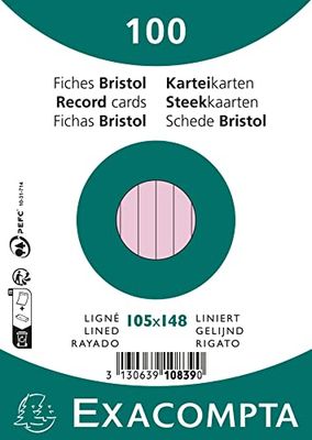 Exacompta - 10839SE - Paquete de 100 fichas rayadas sin perforar - en film - compatibles con impresoras inkjet, láser y fotocopiadoras - formato 105 x 148 mm - color rosa