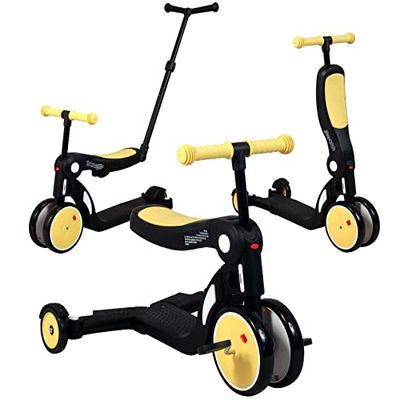 Looping SCOOTIZZ Balance Bike evolutiva 5 in 1 / Triciclo evolutivo per Bambini/Monopattino Bambini, con Barra di Spinta (Giallo)