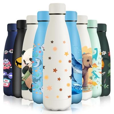 HoneyHolly Stainless Steel Water Bottle, 500 ml, BPA-Free, Thermos Flask, 18/8 Stainless Steel, Children's Water Bottle, Double-Walled Vacuum Insulated, Thermos Flask for School, Outdoor, Camping,