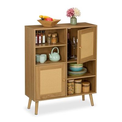 Relaxdays Meuble de Rangement pour la Cuisine ou Encore Le Salon, 2 Portes, H x L x P : 97 x 80 x 25 cm, Nature