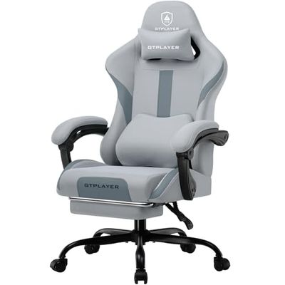 GTPLAYER Chaise de Gaming Ergonomique avec Appui-tête et Coussin Lombaire Cloud, rembourrée, avec Repose-Pieds, Fauteuil pivotant, capacité de 150 kg, Gris