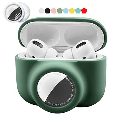 Custodia protettiva 2 in 1 compatibile con Airpods Pro e Airtag Case Combo Set, Silicone GPS Tracker Cover Holder Soft Shock Proof Anti-Scratch Anti-Lost(verde nerastro)