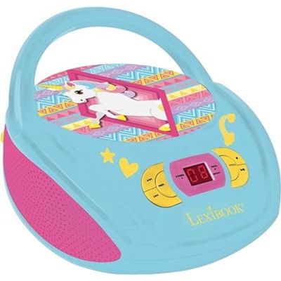 Lexibook lecteur CD Licorne Unicorn, Entrée line-in, port USB Pile ou Secteur, Bleu/Rose, RCD108UNI_10
