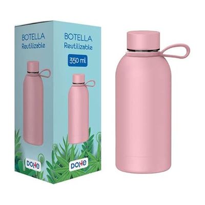 Brightium Bottiglia Riutilizzabile - Acciaio Inossidabile a Doppia Parete, 350 ml, Senza BPA, Tappo ermetico antigoccia, Rivestito in Gomma, Colore Rosa.