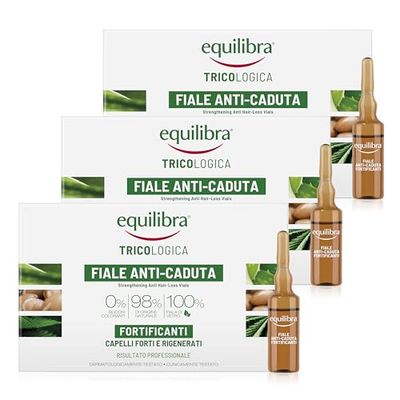 equilibra Capelli, Fiale Anti-Caduta Fortificanti, per Aiutare a Prevenire e Rallentare la Caduta dei Capelli e per Fortificare la Capigliatura, a Base di Aloe Vera, Olio di Argan, 3 Pezzi da 10 Fiale