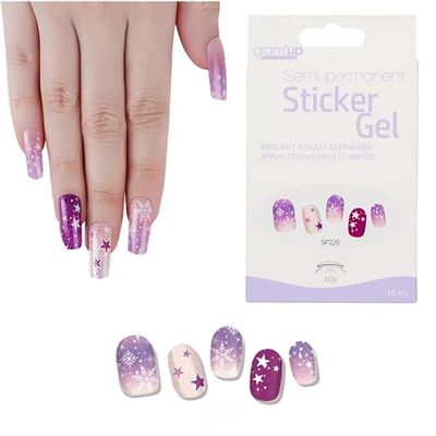 Glam'Up Paris - Sticker Gel Semi-Permanent - Vernis Gel Adhésif - Qualité Professionnelle - Longue Tenue jusqu’à 3 Semaines - Application Simple et Rapide - 16 pièces - N°SP220 - Star & Snow