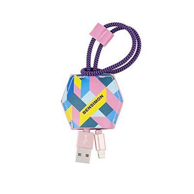 BENSIMON USB-Lightning-kabel, fickskydd med kabelhållare, geometrisk design, med certifikat