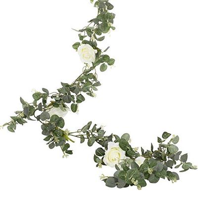 Ginger Ray Botanical Wedding - Ghirlanda di eucalipto artificiale con rose bianche
