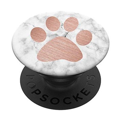 Popsockets- Impresión de pata de perro rosa en agarre de teléfono blanco PopGrip: Agarre intercambiable para Teléfonos y Tabletas