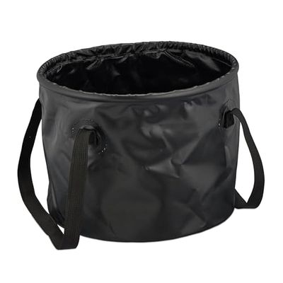 Relaxdays Cubo Plegable Camping, 15 L, Replegable, Cubeta de Viaje con Asas, 23x31x31 cm, Exterior, PVC, Negro