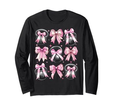 Coquette Bow Kettlebell Sollevamento Allenamento Ragazza Mamma Rosa Maglia a Manica