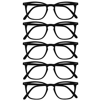 Opulize Bex 5 Pack Mens Reading Glasses Large Designer Style Matt Black RRRRR64-1 +3.00