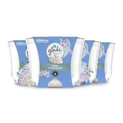 Glade Jar Candle, Scented Candle Infused with Essential Oils, Up to 30 Hour Burn Time, Clean Linen, Pack of 4 (4 x 204g)