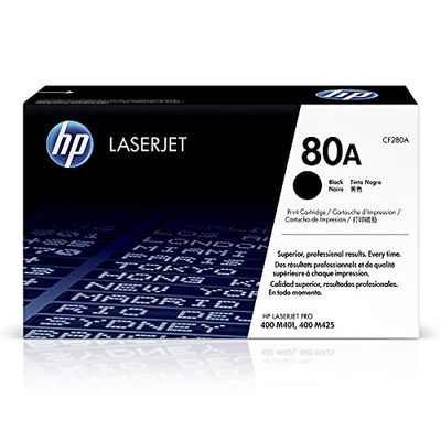 HP 80A CF280A, Negro, Cartucho Tóner Original, de 2.560 páginas, para impresoras HP LaserJet Pro 400 M401a, 400 M401d, 400 M401dn, 400 M401dw, 400 MFP M425dn, 400 MFP M425dw y 400 M401dne