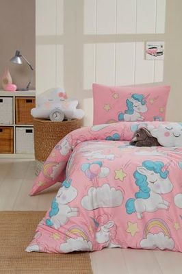 Nuit Des Rêves Single Quilt Cover Set (135 x 200 cm), 70% bomull/30% polyester, rosa/vit/blå | Kan tvättas i maskin, 120 trådar, knapp & Envelope Closure | Mysig & snygg sängkläder