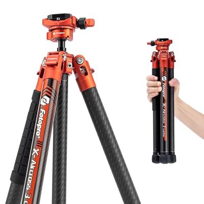 Fotopro X-Aircross 3 Lite - Treppiede leggero in fibra di carbonio per fotocamera reflex digitale con testa a sfera panoramica, 0,8 kg, 157 cm, colore: Arancione