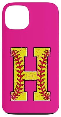 Pink Vintage Softball Initial Letter H Case for iPhone 13