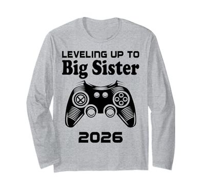 Leveling Up To Big Sister 2026 Baby Reveal Sibling Girls Long Sleeve T-Shirt