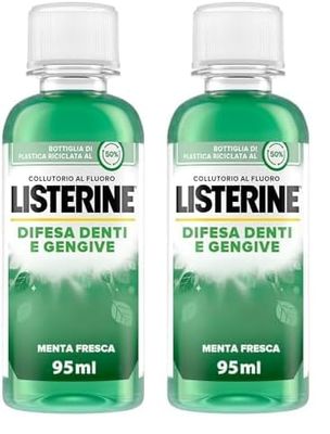 LISTERINE Collutorio Difesa Denti e Gengive, Al gusto di Menta Fresca, Collutorio gengive infiammate per denti forti, Con Fluoruro, Igiene orale per Gengive sane, 95 ML (Confezione da 2)