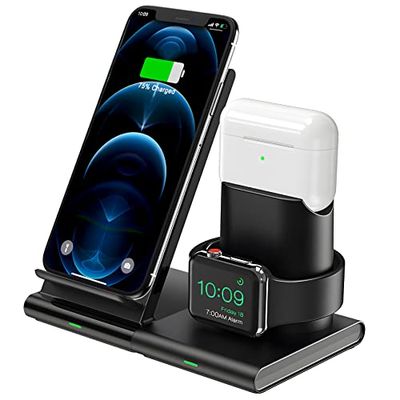 ANSTA Draadloze oplader, drie-in-één oplader, afneembaar ontwerp, onafhankelijk gebruik, compatibel met 14/13/12/Pro/mini-telefoon
