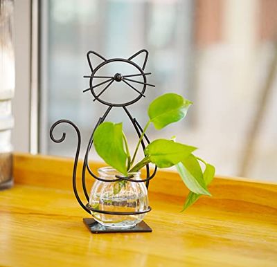 Joyathome Skrivbord glasplanterare vashållare, metall katt växt terrariestativ för växter kreativa dekorationer för hem uteplats gräsmatta trädgård