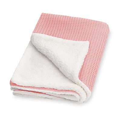 Julius Zöllner Winter deken van wafelpiqué en knuffelzachte teddy stof | Gr. 70x100 cm | Made in Germany | Wafel piqué 100% katoen | OEKO-TEX® STANDAARD 100 | Blush
