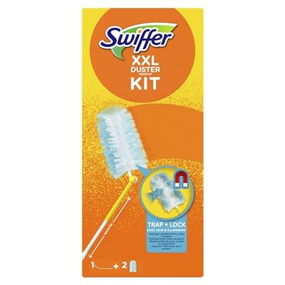 Swiffer XXL Attrape & Retient Kit De Dépoussiérage avec 1 Manche Télescopique Et 2 Recharges Plumeau Attrape-Poussière, Attrape Et Retient Jusqu’À 3 Fois Plus De Cheveux Et Poussière