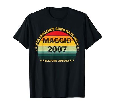 17 Anni Compleanno Uomo Donna Regalo Maggio Vintage 2007 Maglietta