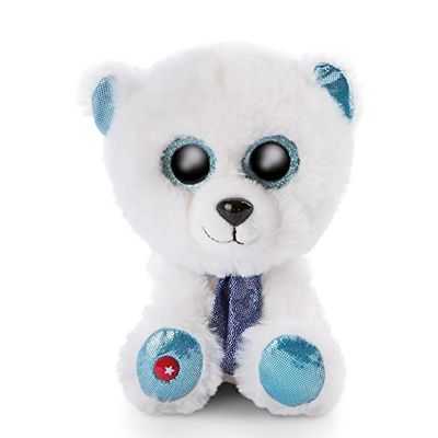 NICI Origineel – Glubschis Benjie 15 cm – Knuffelijsbeer – Pluizig knuffeldier met grote, glitterogen – Pluche speelgoed voor knuffelliefhebbers, wit/blauw