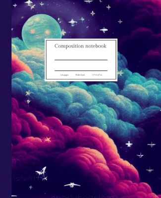 Composition notebook: Night sky pestle cover | 120 pages, wide lined, 7.5"×9.25" inch | perfect for writing, planning, journaling, sketching