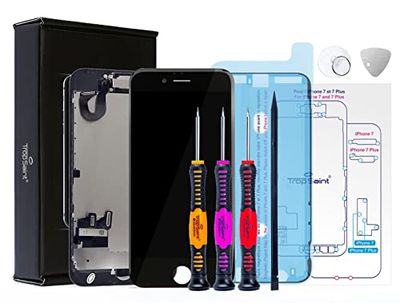 Trop Saint® Display zwart voor iPhone 7 (4,7)" scherm LCD compleet met magnetische schroefkaart, handleiding (mogelijk niet beschikbaar in het Nederlands), gereedschap en afdichting waterdicht