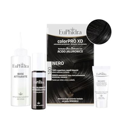 Euphidra - ColorPro XD 100, Nero, Colorazione Permanente con Acido Ialuronico, Lascia il Capello Morbido e Sano, Idrata e Riequilibra la Struttura del Capello