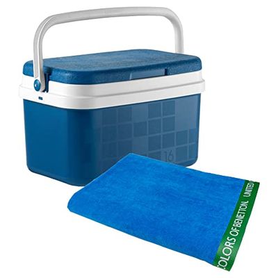 WELL HOME MOBILIARIO & DECORACIÓN Frigorifero 16 litri + Telo mare 90 x 160 cm 380 gsm velour 100% cotone blu