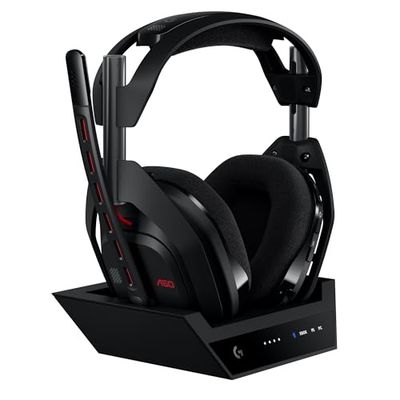 Logitech G Astro A50 Cuffia con microfono gaming wireless LIGHTSPEED + base di ricarica (Gen 5), PRO-G GRAPHENE, passaggio fra 3 sistemi, USB-C per Xbox, PS5, PC/Mac, Nintendo Switch, Bluetooth - Nero