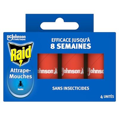 Raid Anti-Mouches, Rubans Attrape-Mouches - Jusqu'à 8 Semaines d'Efficacité - Sans Insecticides - 4 Rubans