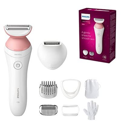 Rasoio da donna Philips Serie 6000 - Rasoio cordless con 6 accessori inclusi Guanto esfoliante, rifinitore per zona bikini (Modello BRL146/00)