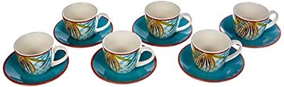 Tognana Jungle, Lot de 6 tasses à café avec soucoupes, New Bone China, multicolor