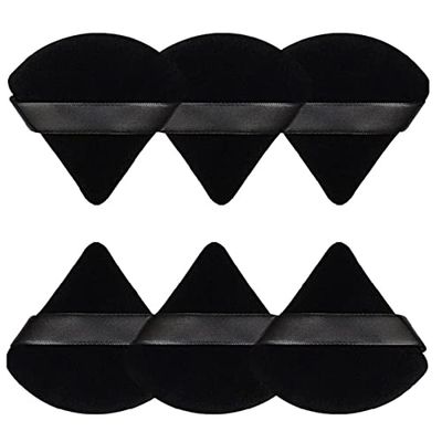 Black 6 Pack Triangle Puffs with Velvet Puffs with Pointed Corners Makeup Tools Contour Soft Puffs for Loose Powder