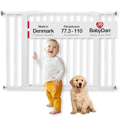 BabyDan Swing Shut, Montado a presión Puerta de escalera, 77,3-110 cm, Barrière pour bébé/Puerta de seguridad, Blanco, Hecho en Dinamarca - (Puerta para mascotas/Puerta para perros)