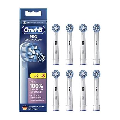 Oral-B Lot de 8 têtes de brosse à dents électrique Pro Sensitive Clean, pour un nettoyage en douceur des dents, poils innovants en forme de X, fabriquées en Allemagne