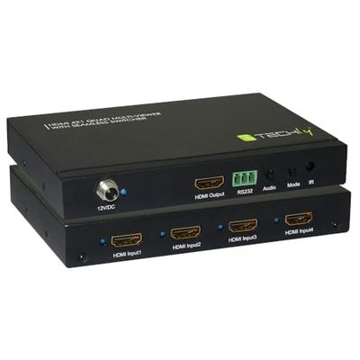 Techly 102260 Multiview HDMI 4x1 met naadloze schakelaar, zwart