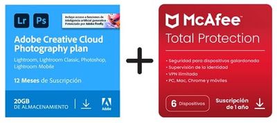 Adobe Creative Cloud 20GB Photo Subscription & McAfee Total Protection 2023 | 6 Dispositivos │ 12 Meses | 2023 | Código de activación enviado por email