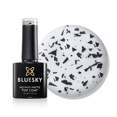 BLUESKY Gel Nail Polish, Speckled Egg Shell Effect Clear No Wipe Matte Top Coat, 10ml, Matte Finish, Clear with Black Pieces (Requires Curing Under Uv/Led Lamp)